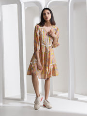 Caramel Abstract Print Knee Length Dress