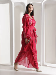 Deep Pink Asymmetric Jacket Set