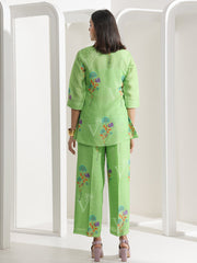 Parrot Green Silk  Jacket with bustier Pant Set