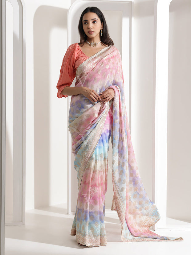 Coral Pink Shaded Georgette Saree