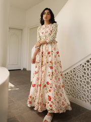 Off White Vasansi Silk Printed Anarkali Gown