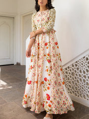 Off White Vasansi Silk Printed Anarkali Gown