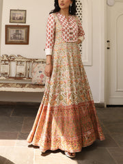 Off White Vasansi Silk Printed Anarkali Gown