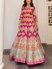 Pink Vasansi Silk Printed Anarkali Gown