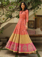 Peach Cotton Printed Anarkali Gown