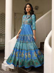 Blue Vasansi Silk Printed Anarkali Gown