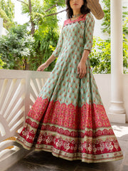 Green Vasansi Silk Printed Anarkali Gown