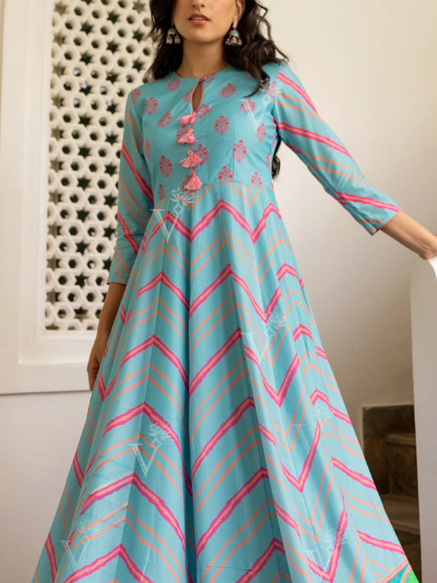 Blue Vasansi Silk Printed Anarkali Gown