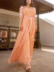 Peach Georgette Printed Jump Suit