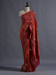 Red and Orange  Georgette Bandhani  Zari Saree