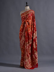 Red and Orange  Georgette Bandhani  Zari Saree