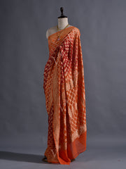 Red and Orange Georgette Bandhani  Zari Saree