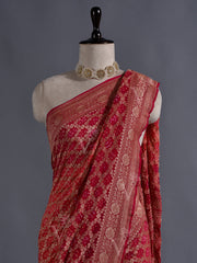 Pink and Orange Georgette Bandhani Zari Saree