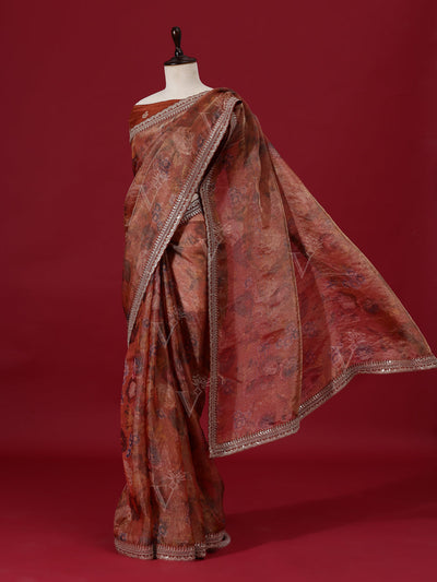 Brown Organza Saree