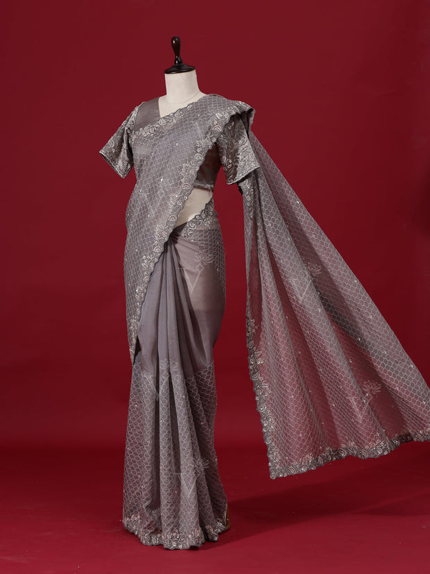 Grey Organza Saree