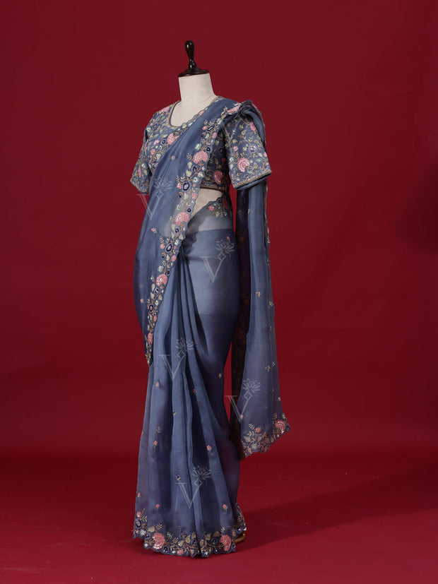 Blue Organza Saree