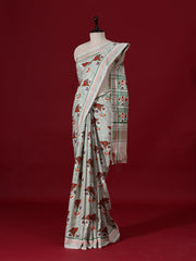 Off White Silk Printed Saree