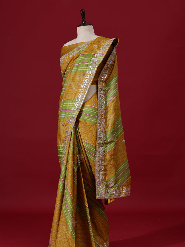 Green Leheriya Tusser Silk saree