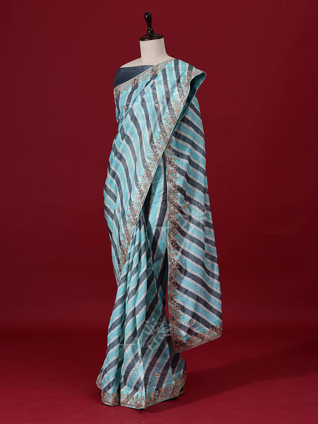 Blue Leheriya Tusser Silk saree