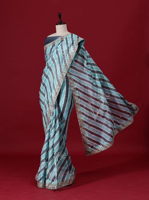 Blue Leheriya Tusser Silk saree