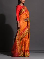 Rust Orange Silk Patola Powerloom Saree