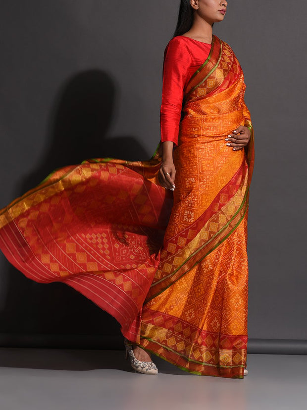 Rust Orange Silk Patola Powerloom Saree