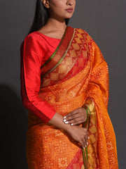 Rust Orange Silk Patola Powerloom Saree