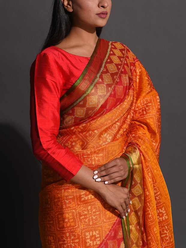 Rust Orange Silk Patola Powerloom Saree