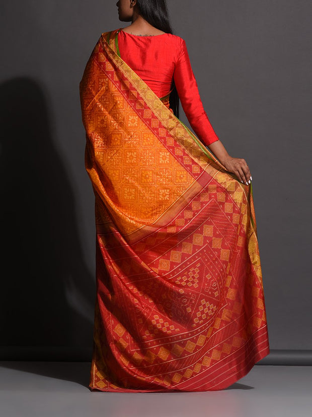 Rust Orange Silk Patola Powerloom Saree