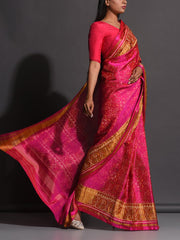 Pink Silk Patola Powerloom Saree