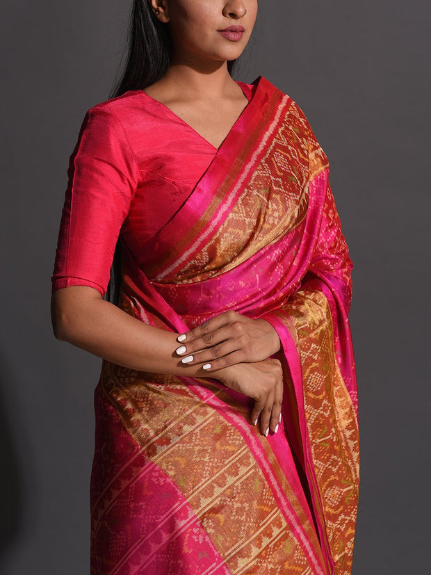 Pink Silk Patola Powerloom Saree