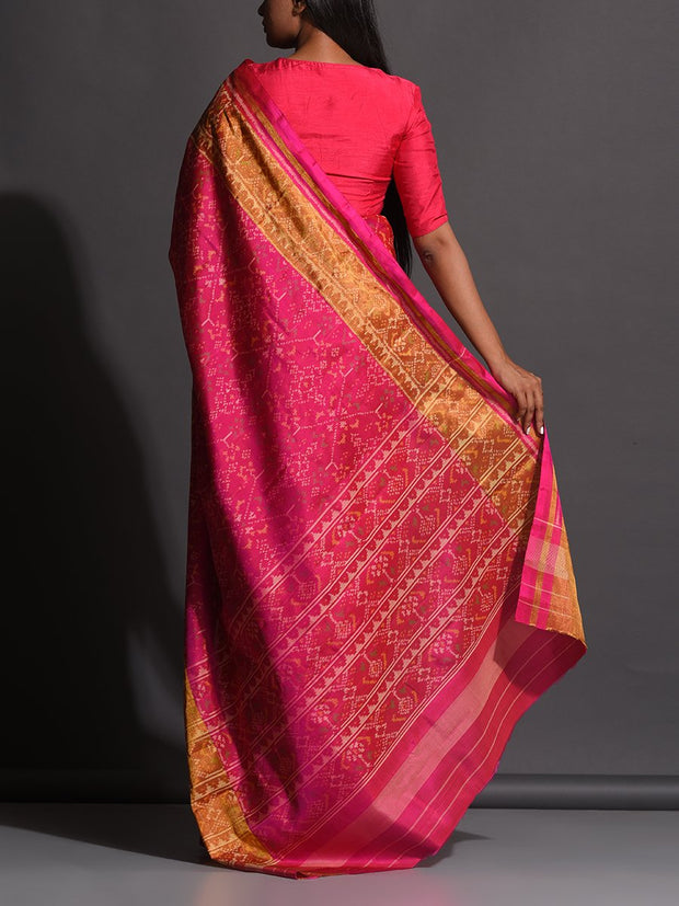 Pink Silk Patola Powerloom Saree