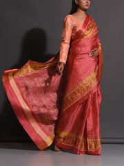 Peach Silk Patola Powerloom Saree