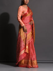 Peach Silk Patola Powerloom Saree