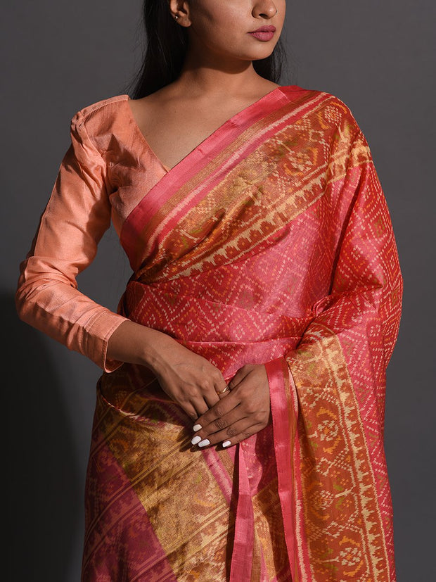 Peach Silk Patola Powerloom Saree