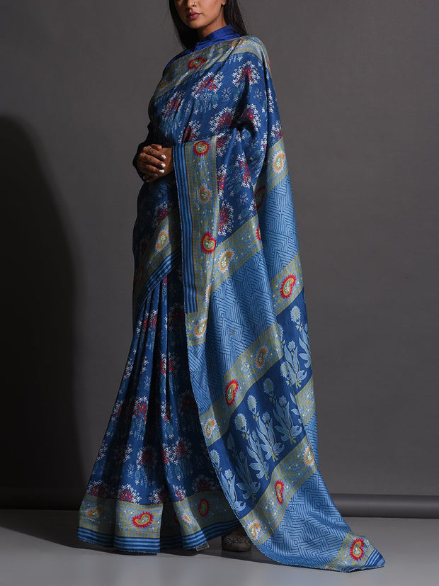 Blue Vasansi Silk Printed Saree