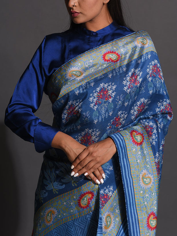 Blue Vasansi Silk Printed Saree