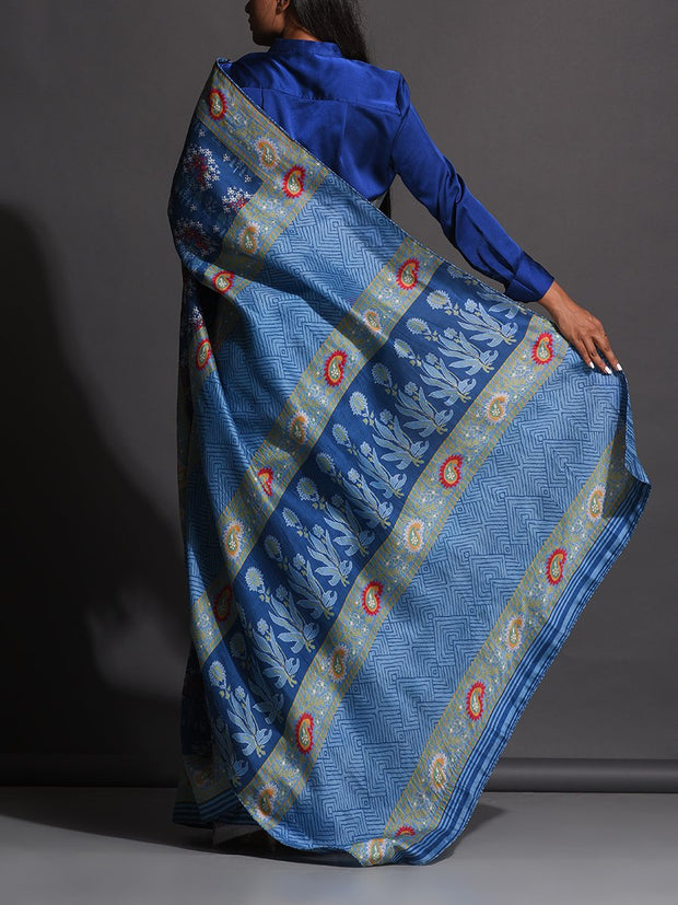 Blue Vasansi Silk Printed Saree