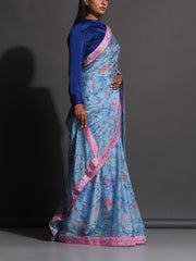 Blue Floral Printed Chiffon Saree