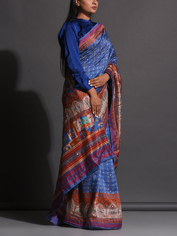 Blue Vasansi Silk Printed Saree