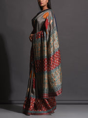 Grey Vasansi Silk Printed Saree