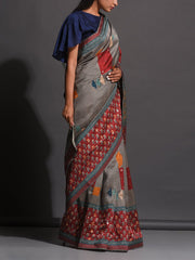 Grey Vasansi Silk Printed Saree