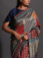 Grey Vasansi Silk Printed Saree