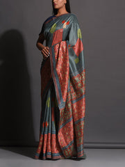 Slate Grey Vasansi Silk Printed Saree