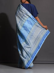 Cyan Blue Vasansi Silk Printed Saree