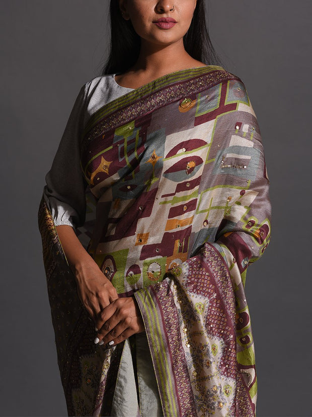 Brown Vasansi Silk Printed Saree