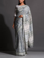 Grey Vasansi Silk Printed Saree