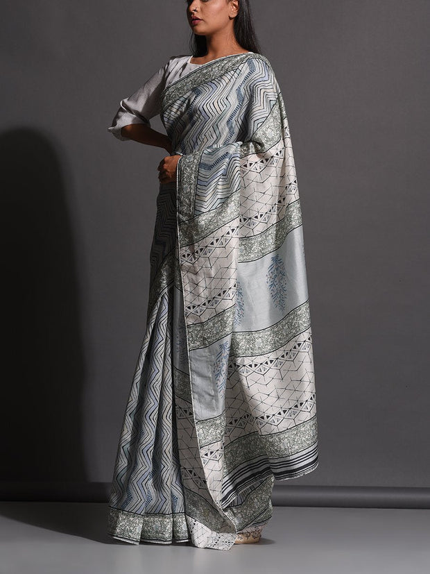 Grey Vasansi Silk Printed Saree