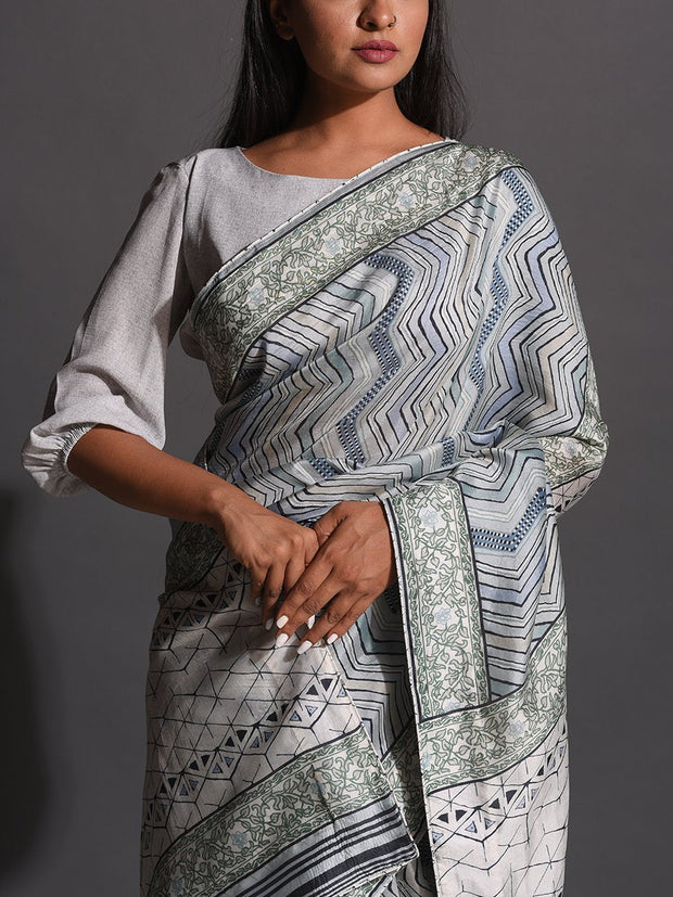 Grey Vasansi Silk Printed Saree