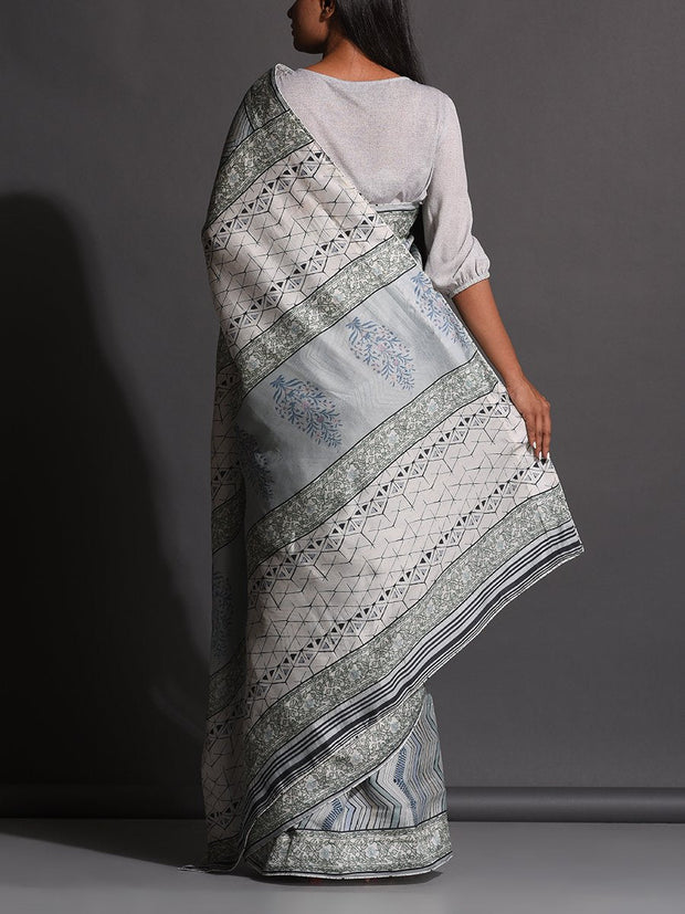 Grey Vasansi Silk Printed Saree